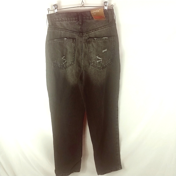 Vanilla Star 90s Straight Jean Women 3/26 Black Distressed Button Fly - Picture 7 of 8